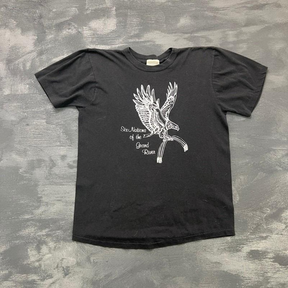 Vintage Six Nations Of Grand River Shirt Mens Large Black 1980s Canada Ontario